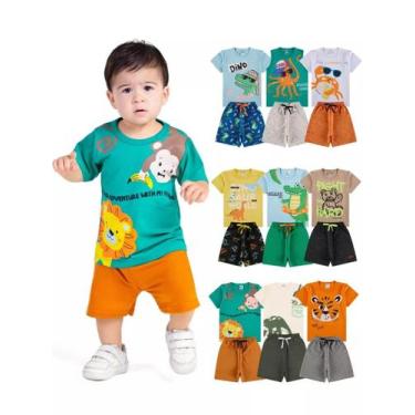 Imagem de Kit 10 Peças de Roupas para bebê Menino 5 Camisetas 5 Bermudas Kit com