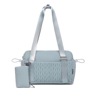 Imagem de Pequena bolsa de ginástica feminina acolchoada com compartimento molhado e bolsa de moedas, linda bolsa de viagem para meninas, treino, esportes, viagens, Azul claro