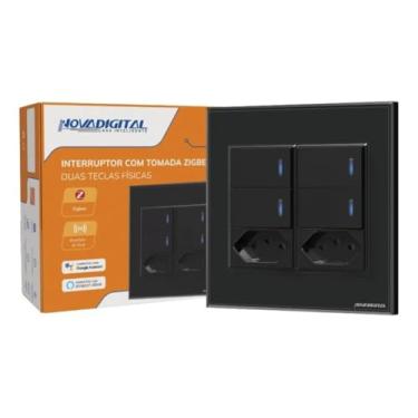 Imagem de Interruptor 4x4 Zigbee 4 Teclas Físicas + 2 Tomadas Preto NovaDigital