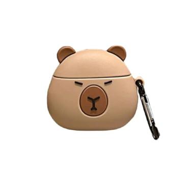 Imagem de Rertnocnf Capa compatível com Airpods 4 2024, capa fofa com design de capivara Kawaii, acessórios de fones de ouvido portáteis modernos, de silicone macio, sem fio, protetor à prova de choque com
