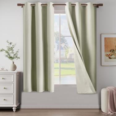 Imagem de Cortinas texturizadas de linho 100% blackout 164 cm de comprimento, conjunto de 2 painéis para fazenda, casa de campo, cortinas leves com ilhós, cortinas blackout completas com proteção de privacidade