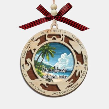 Imagem de Enfeite de Natal do Parque Nacional das Ilhas Virgens, design de corte a laser de madeira de 2 camadas, decoração de árvore de férias, presente de lembrança de viagem, memória de praia caribenha e