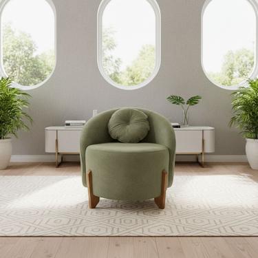 Imagem de Poltrona Orgânica Curva Amsterdã Boucle Verde Oliva - Montanari`s Decor