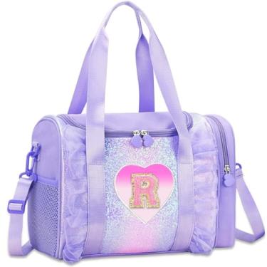 Imagem de Bolsa de dança com monograma personalizada para meninas – Mochila Oxford leve resistente à água para crianças de 3 a 6 anos para balé, festa do pijama e ginástica, Roxa, R