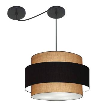 Imagem de Lustre Sala De Jantar Com Desvio Vivare Md-4399 Cúpula Em Tecido 50cm Palha-preto-palha 127/220v