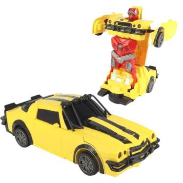 Imagem de Camaro Solta Fumaça Brinquedo Bate e Volta Transformers Robô Com Som e