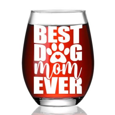Imagem de Ymzkpoa Presentes engraçados de taça de vinho para mãe de cachorro para mulheres amantes de cães, Best Doggy Mom Ever, aniversário, Natal, Dia das Mães, presentes de taça de vinho sem haste para ela