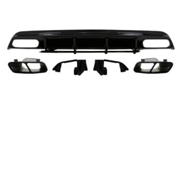 Imagem de Difusor de para-choque traseiro de fibra de carbono com escapamento, compatível com Mercedes Benz Classe A W176 A200 A45 AMG 2016-2018, acessórios para carro(Black Dif Black Ex)