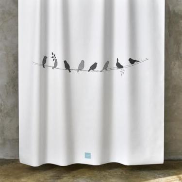 Imagem de onesevennine Cortina de chuveiro de designer coreana – Sem costura, resistente à água (180 cm L x 208 cm C) Descanso para pássaros – Inclui 12 ganchos de plástico para fácil configuração