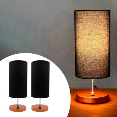 Imagem de Kit 2 Abajur De Mesa Clássico Redondo Com Interruptor Com Cúpula Para 