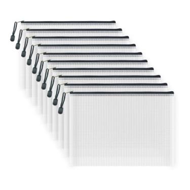 Imagem de AUSTARK 10 sacos de arquivo com zíper, bolsa de malha de plástico impermeável para escritório, escola, sacos de armazenamento de jogos de tabuleiro (B5 tamanho 29 x 21 cm, branco e preto)