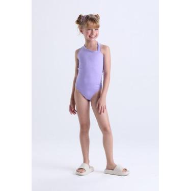 Imagem de Maiô Infantil Alças Assimétricas Liso - VIDA COSTEIRA, Lilás, 14