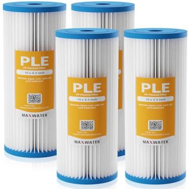 Imagem de Max Water Filtro de água de sedimento plissado de 10 mícrons 10 x 4,5, cartucho de substituição lavável para sistemas BB Whole House de 10 polegadas compatível com R50-BBSA, FXHSC, WFHDC3001, W50PEHD