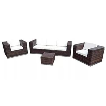 Imagem de Conjunto de Poltronas e Sofá 3 e 2 lugares De Alumínio De Fibra Sintética - Cor Argila Almofadas Confortaveis na cor Duna Cru Off Whithe Marfim Branco