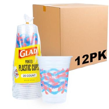 Imagem de Glad Everyday Clear Plastic Cups with Lobster Waves Print - Beach Theme, Strong and Sturdy Drinking Cup for All Occasions, 16 Ounce, 20 Count - 12 Pack