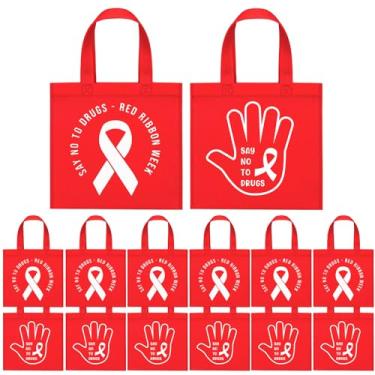 Imagem de Locmeo 100 peças, fita vermelha, presentes de semana, em massa, diga não às drogas, sacolas não tecidas, sacolas reutilizáveis de conscientização de drogas com alças