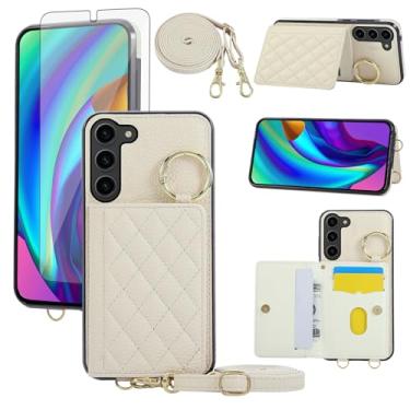 Imagem de Asuwish Capa para celular Samsung Galaxy S23 5G capa carteira e protetor de tela de vidro temperado alça de ombro transversal alça de ombro anel fivela suporte para cartão para S 23 23S GS23 G5