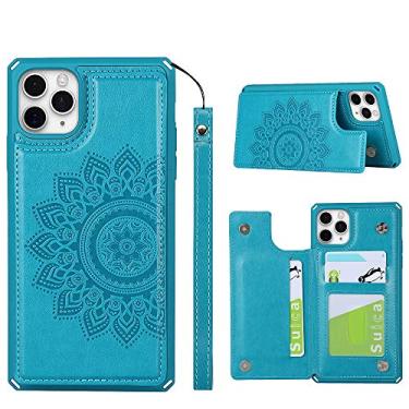 Imagem de ShunJieTech Capa para iPhone 11 Pro Max, [porta-cartão de crédito e carteira com ranhura] Capa protetora mandala traseira com alça (6,5 polegadas) - azul