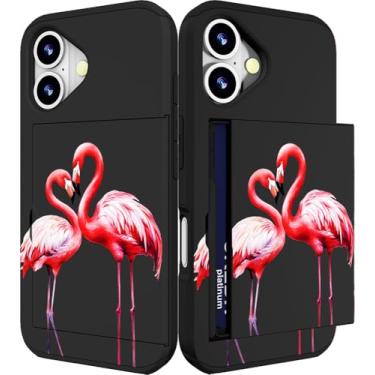 Imagem de IWONE Capa compatível com iPhone 17 com porta-cartões bonita à prova de choque proteção contra quedas capa carteira de telefone para mulheres - Casal de flamingos rosa