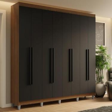 Imagem de Guarda-roupa Casal com Pés 8 Portas Batentes Rustic/preto/preto Saturno Madesa