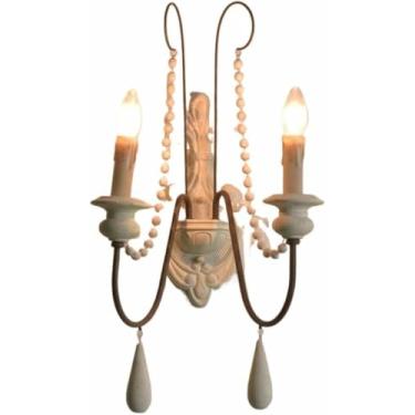 Imagem de Lâmpada de parede vintage lâmpada de ferro de madeira luz de ferro loft quarto cabeceira sala de estar luzes nórdicas decoração de casa interior luminária (2 cabeças)