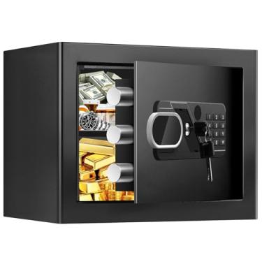 Imagem de SAFE1.2 Cofres pequenos para casa, segurança de aço anti-roubo, cofre doméstico com trava de combinação, sistema de alarme e prateleira removível, cofre oculto pessoal para dinheiro medicamentos