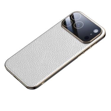 Imagem de LTLMYDAM Capa revestida para iPhone 17 Pro Max/17 Pro/Air/17, capa de proteção de câmera de couro genuíno textura lichia fina capa de carregamento sem fio, branca, 17 Pro Max