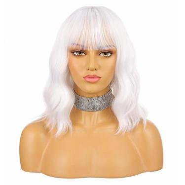 Imagem de Peruca EnileCor White Short Bob Curly Wavy Sintética para Mulheres