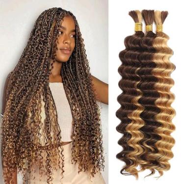 Imagem de Cabelo trançado humano AKONSOUL Deep Wave Ombre 3 pacotes de 300 g