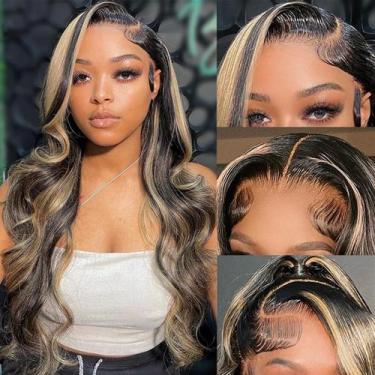 Imagem de Peruca frontal de renda Aveiyce Highlight Ombre Balayage 24" 180% de d