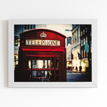 Imagem de Cabine Telefonica Londres Quadro Moldura Branca 60X40Cm