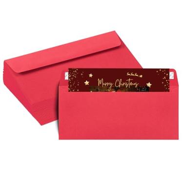 Imagem de Envelopes vermelhos #10, pacote com 50, envelopes coloridos tamanho carta 10 x 23 cm, envelopes de negócios para cartões, convites, férias, cartões postais, presentes, papel de 14,5 kg, envelopes