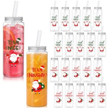 Imagem de LemonRoad 24 peças de copos de Natal com tampas e canudos, copos de plástico reutilizáveis de 500 ml para bebidas quentes e frias para lembrancinhas de festa de Natal e suprimentos de Natal (estilo de
