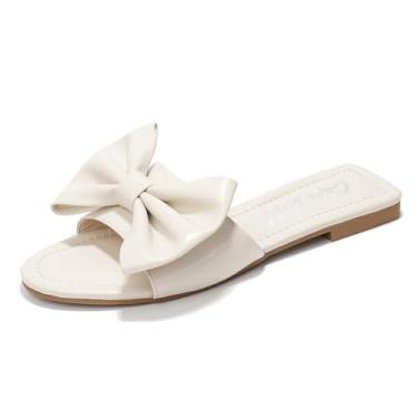 Imagem de Sandale plate Cape Robbin Dane Tobogane pentru femei, pantofi pentru femei, cu fundă, cu fundă - alb, mărimea 6