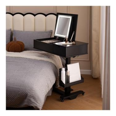 Imagem de Escrivaninha de penteadeira Penteadeira de cabeceira retrô, pequena penteadeira móvel, mesa maquiagem, madeira sólida, mini