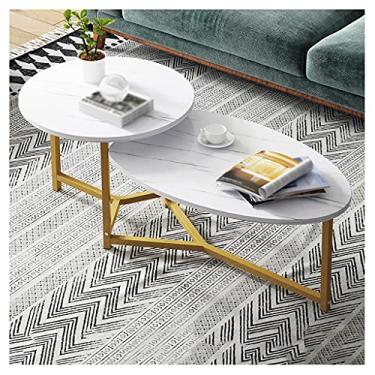 Imagem de Mesa de centro de design simples, mesa de centro resistente de 2 camadas, usada na sala de estar, quarto, sofá, cabeceira, mesa de chá, prateleira de armazenamento aberta industrial, mesa lateral