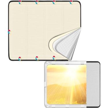 Imagem de SUNICO 78.7 cm X 68.6 cm Capa de persiana de porta RV magnética 100% blackout dobrável para campistas com folha de alumínio anti-UV reflexiva e isolamento de algodão e tecido impermeável espesso