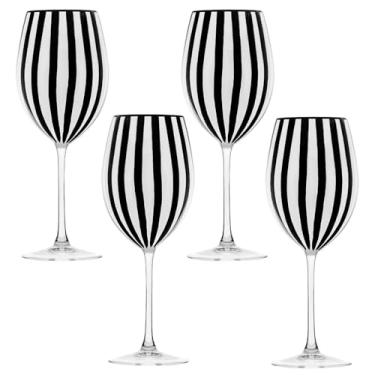 Imagem de 10 Strawberry Street Vidro listrado preto e branco, vinho tinto, conjunto de 4