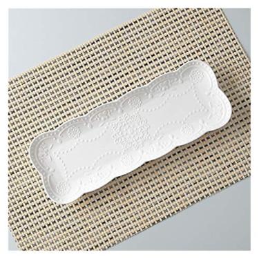 Imagem de Prato de serviço 25,4 cm, prato vintage de porcelana branca em relevo para servir buffet, pratos japoneses de cerâmica, sushi, louça para sushi, pratos quadrados (cor: A 31 cm * 11 cm * 1,8 cm)