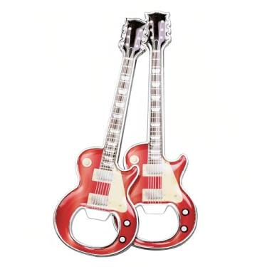 Imagem de LanHong 2 peças/conjunto abridor de garrafas abridores de garrafas de cerveja abridor de garrafas em formato de guitarra presente de guitarra utensílios de cozinha para bebedores amantes de guitarra música (vermelho)