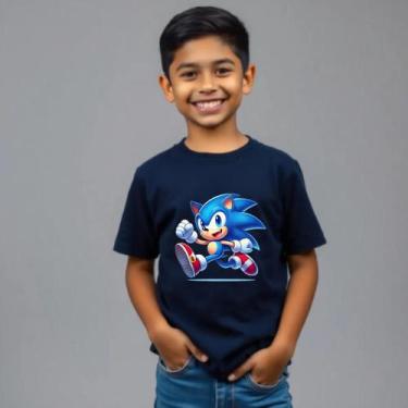 Imagem de Camiseta Infantil Do Sonic Personalizada Tecido 30,1 - Hs, Azul, Marin