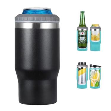 Imagem de Gteller Isolador de lata/garrafa de aço inoxidável 4 em 1, tampas bidirecionais de 400 ml, refrigerador de lata isolado SUS, suporte para garrafa de cerveja (preto)
