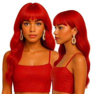 Imagem de Peruca Wig Aceita Finalização Ondulada com Franja 70 cm Mega Premium -