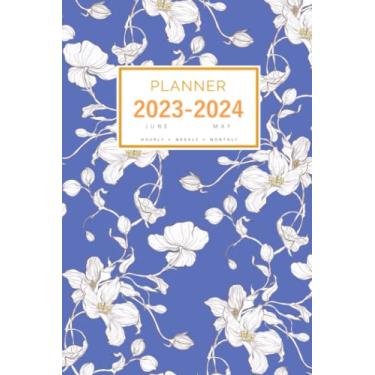 Imagem de Planner June 2023-2024 May: 6x9 Medium Notebook Organizer with Hourly Time Slots | Hand-Drawn Blossom Apple Flower Design Blue