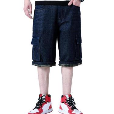 Imagem de Shorts Yeokou masculinos Baggy Cargo Jeans pretos e azuis, tamanho 36