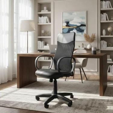 Imagem de Cadeira de Escritório Presidente Encosto em Tela, Base Giratória com R