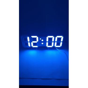 Imagem de Relógio de Parede e Mesa Digital 3D LED, Despertador Moderno com Termômetro e Data, Brilho Automático, Design Decorativo para Sala Quarto e Escritório (USB) (Display Azul)