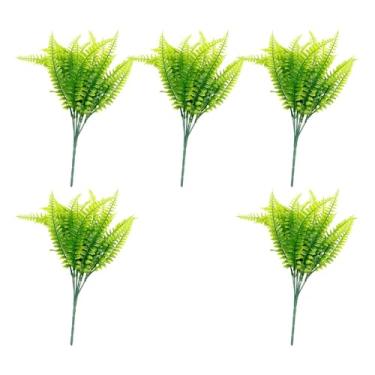 Imagem de Baoblaze 12 polegadas plantas de samambaia artificial verde material PP acessórios multiuso para decoração de prateleira realista leve com 7 galhos, 5 Peças
