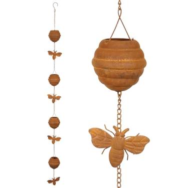 Imagem de Corrente de chuva de jardim com gancho, material de metal de qualidade, forte e durável, corrente de calha de ferro decorativa, visual requintado e retrô, sinos de chuva para fora, decoração de jardim