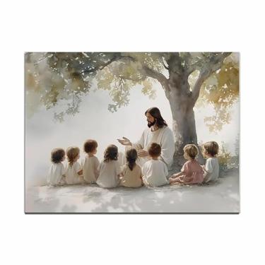 Imagem de Jesus Teaching the Children Paisagem Pôsteres Jesus Cristo Aquarela Arte de Parede Retrato Jesus Páscoa Sexta-feira Santa Cristã Decoração de Casa 40,6 x 60,8 cm Sem moldura